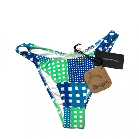 NWT Vanessa Mooney Arabella bikini bottom patchwork‎ green blue L - Picture 5 of 9